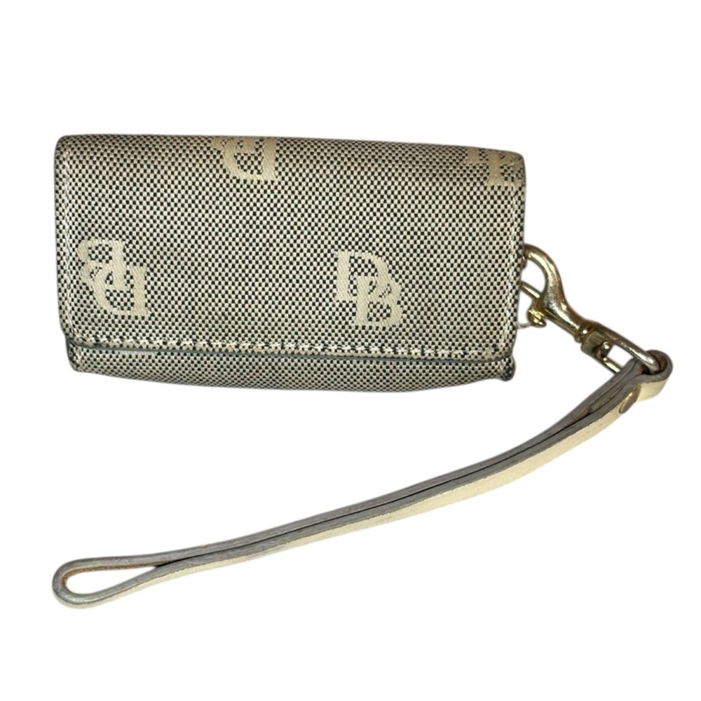 Dooney & Bourke Gretta Monogram Wristlet Black White Logo Small Flap Wallet Bag